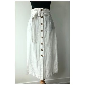 NWOT - Striped button up skirt with belt
